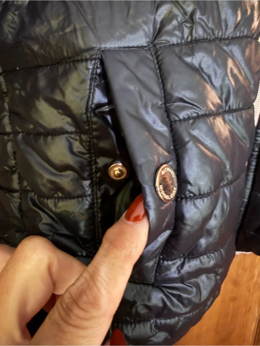 Michael Kors Girls 7/8 Black Puffer Jacket Pink Sherpa Hood Rose Gold
